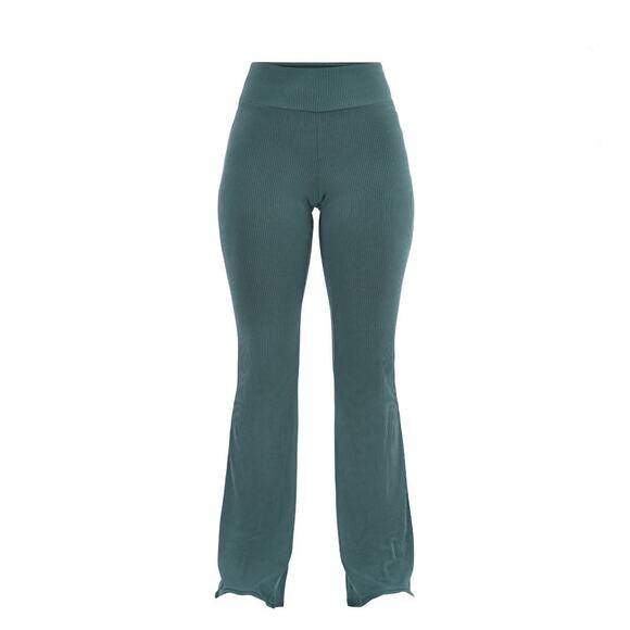 No Boundaries Ribbed Flare Pants with Lettuce-Edge Hem Sagebrush Green Multisize - Picture 1 of 5
